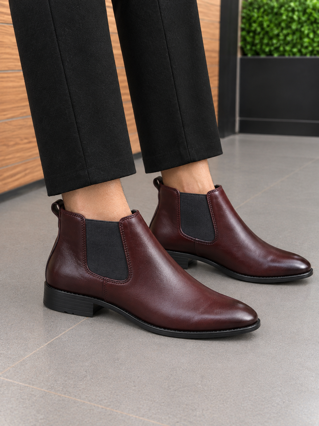 Men's Mehroon Leather Chelsea Boots