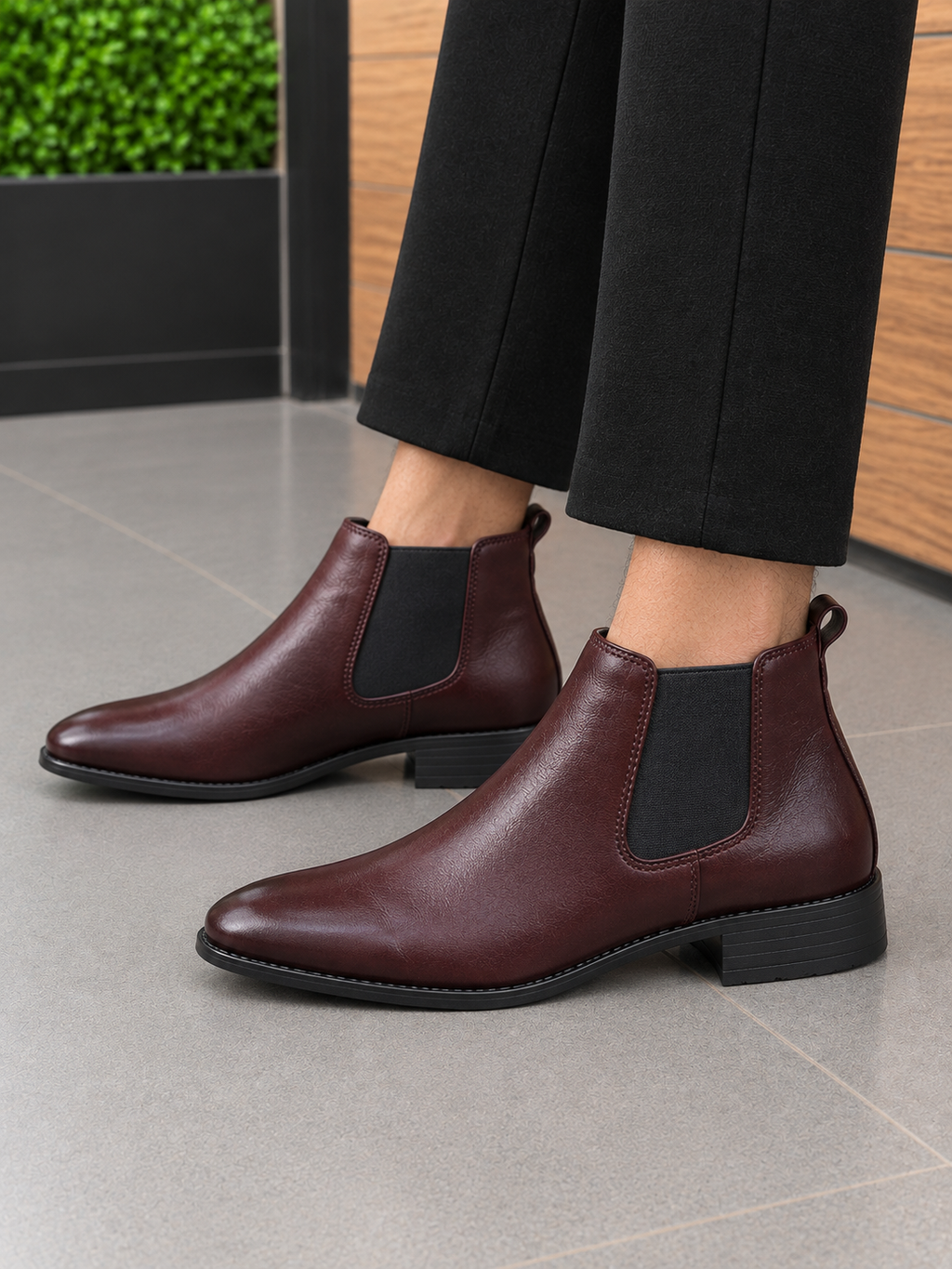 Men's Mehroon Leather Chelsea Boots