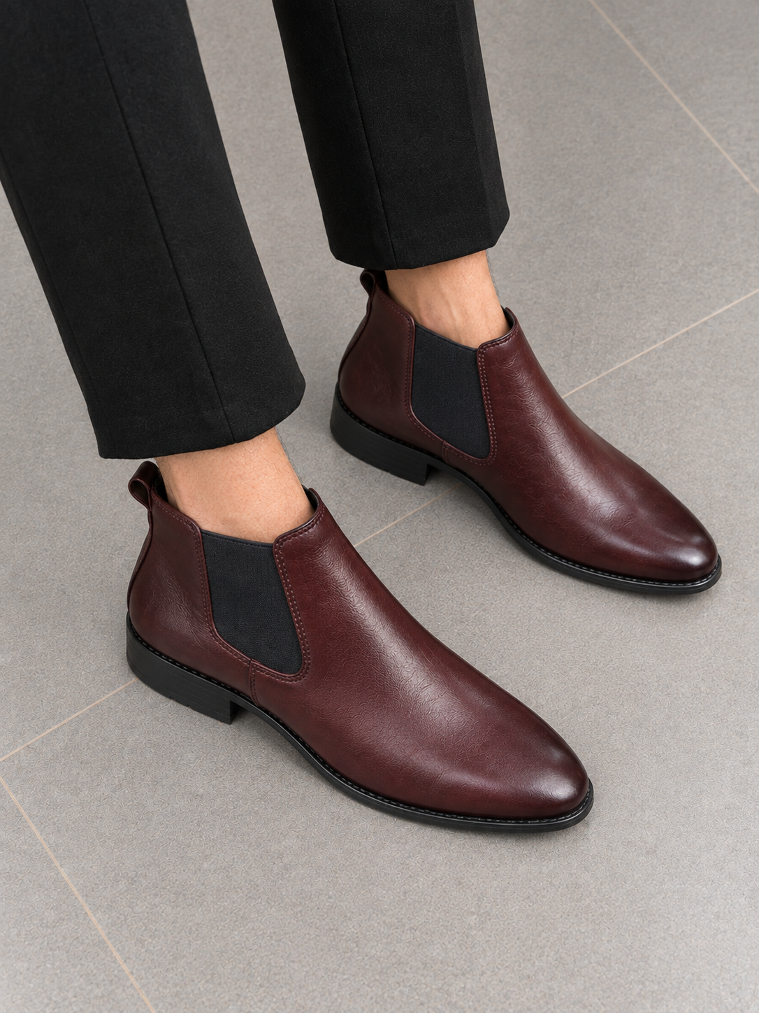 Men's Mehroon Leather Chelsea Boots