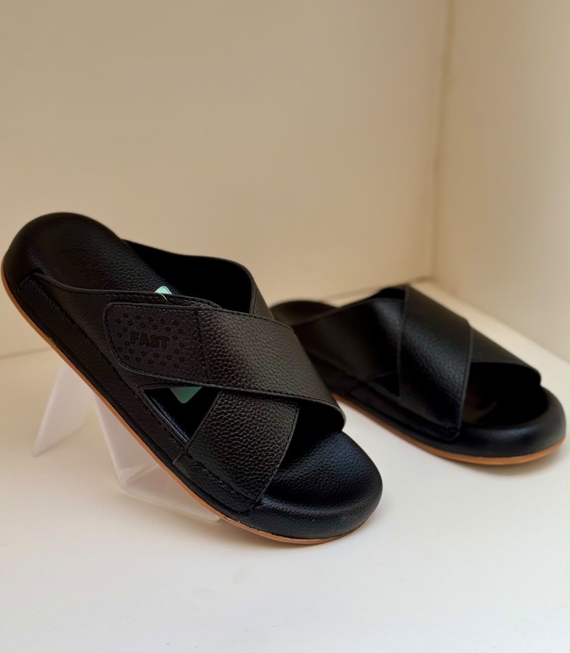 Men’s Premium Leather Cross-Strap Slides