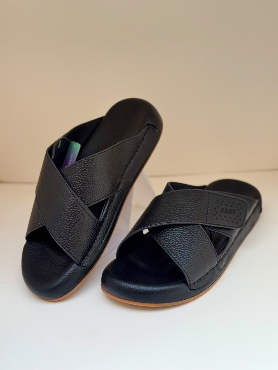 Men’s Premium Leather Cross-Strap Slides