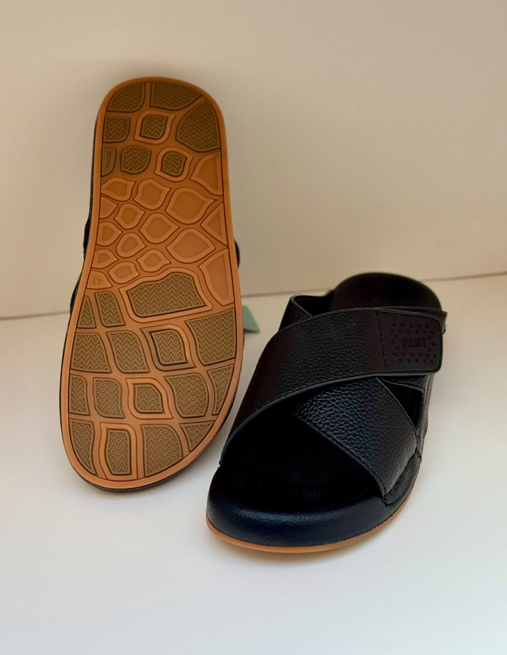 Men’s Premium Leather Cross-Strap Slides