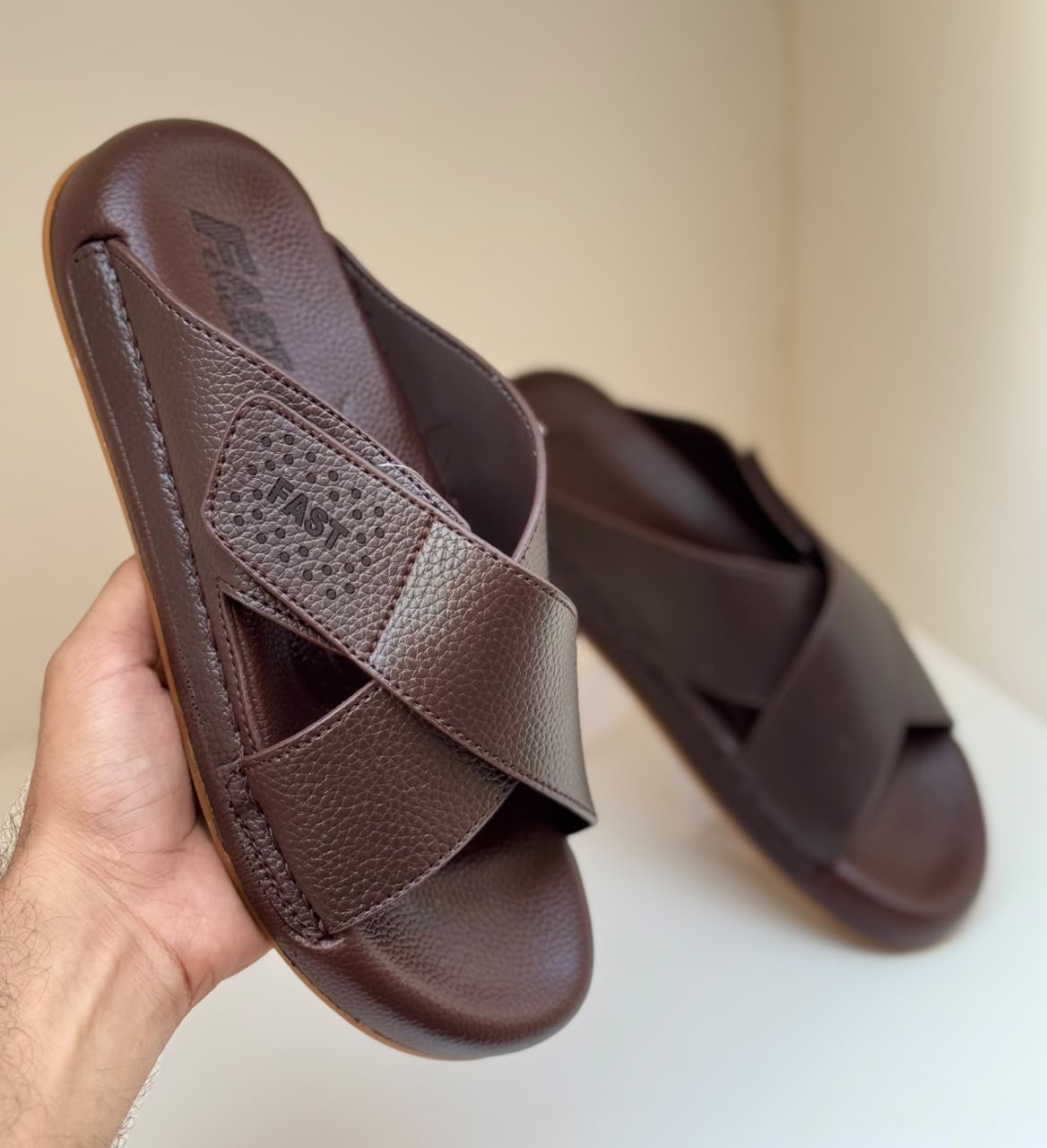 Men’s Premium Leather Cross-Strap Slides