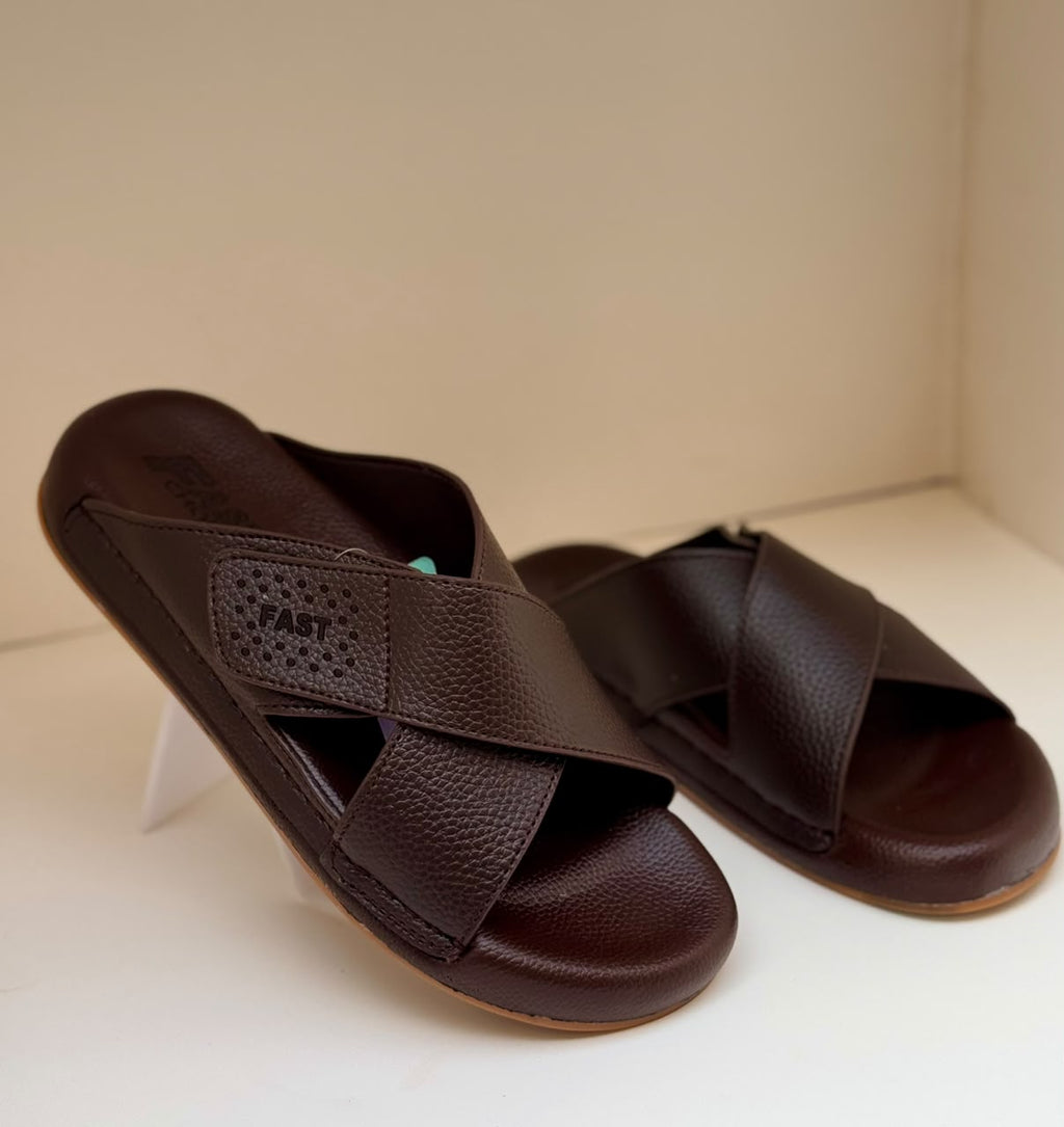 Men’s Premium Leather Cross-Strap Slides