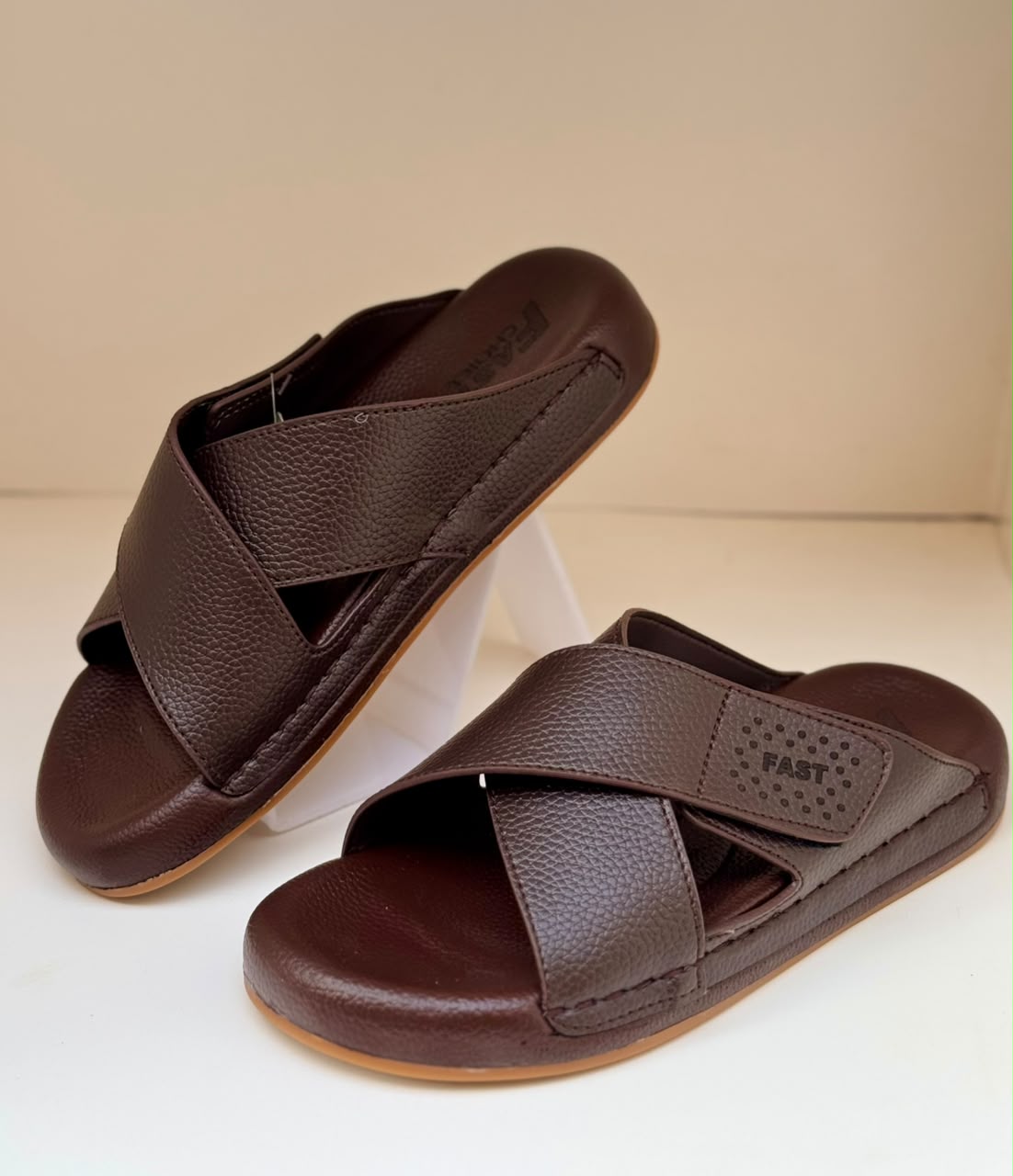 Men’s Premium Leather Cross-Strap Slides