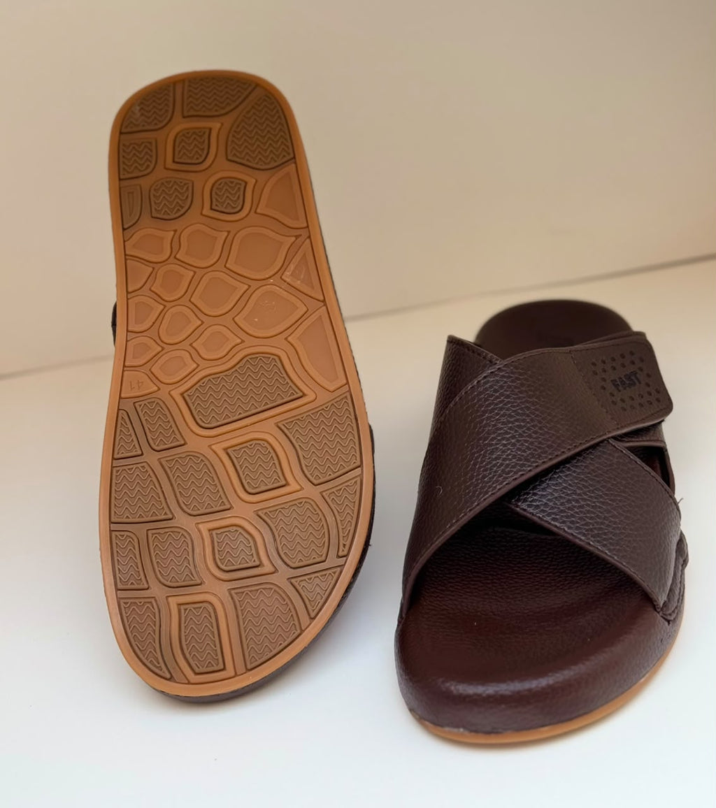 Men’s Premium Leather Cross-Strap Slides