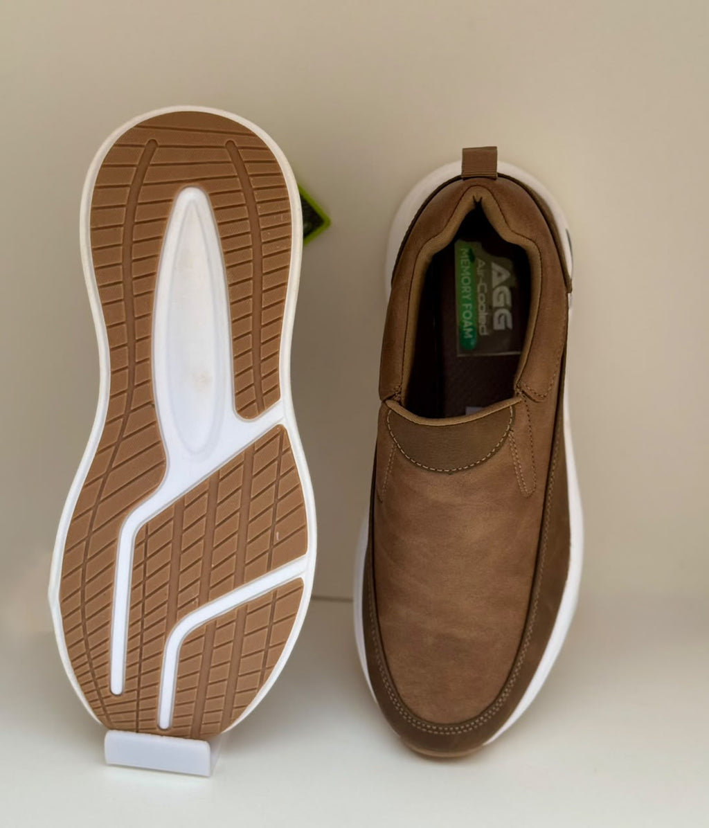 Men’s Brown Leather-Style Slip-On Shoes