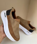 Men’s Light Brown Leather-Style Slip-On Shoes