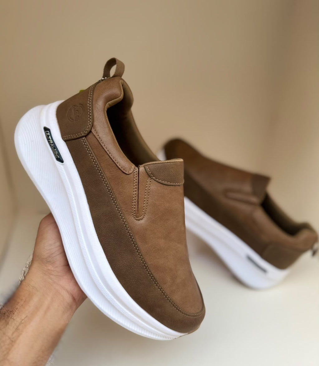 Men’s Brown Leather-Style Slip-On Shoes