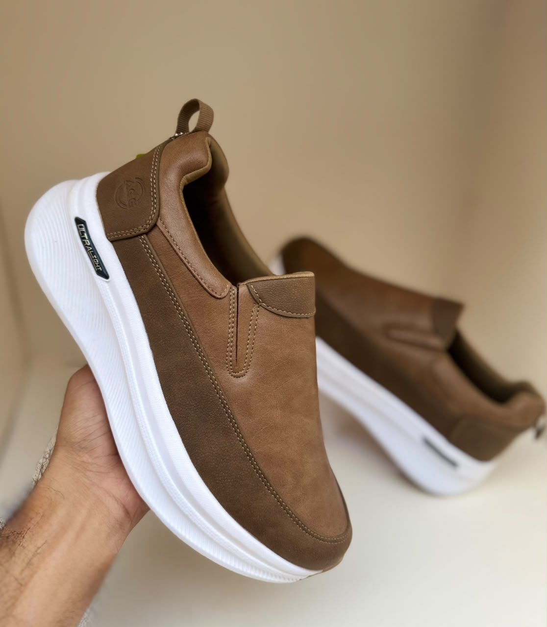 Men’s Brown Leather-Style Slip-On Shoes