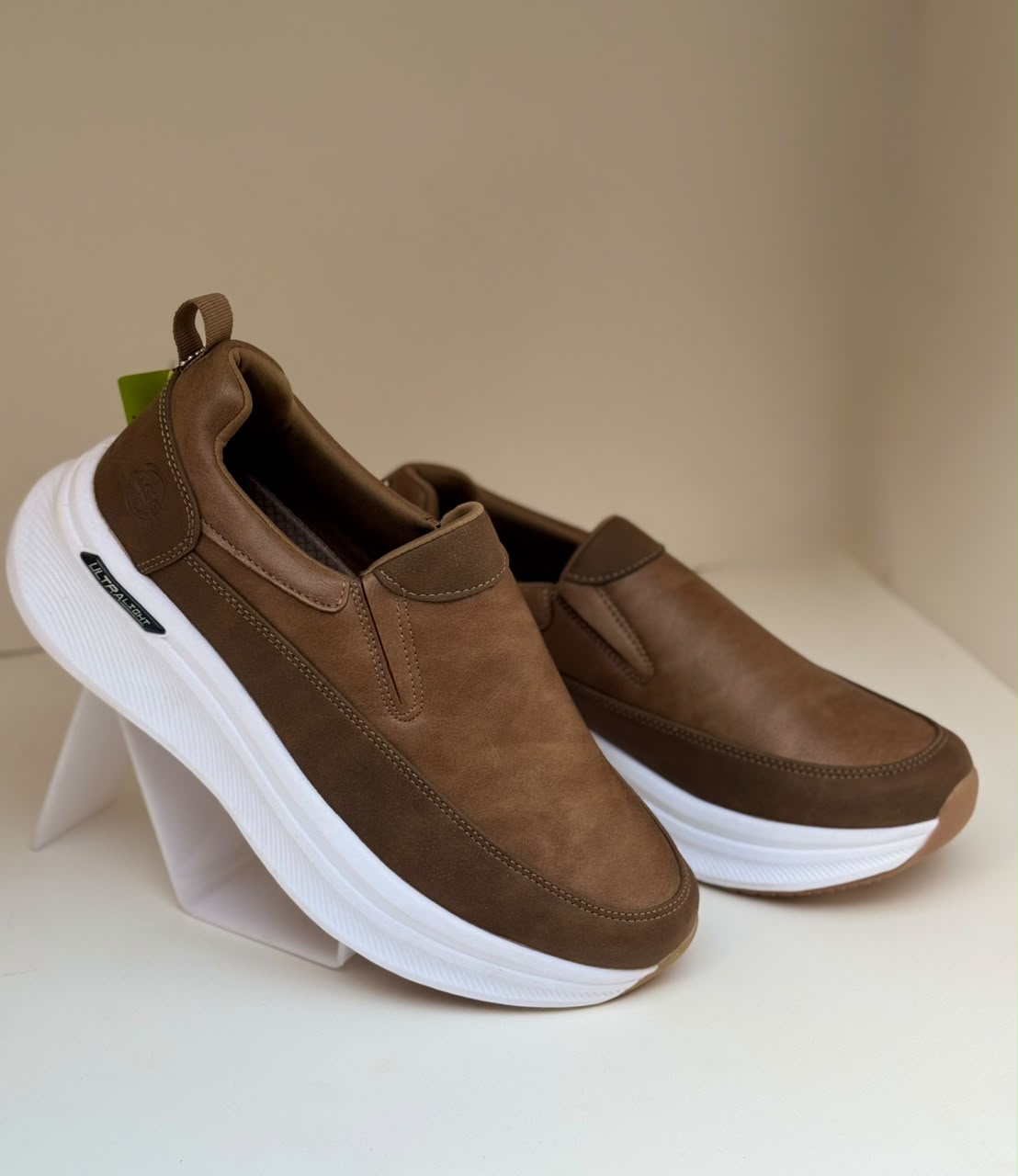 Men’s Brown Leather-Style Slip-On Shoes