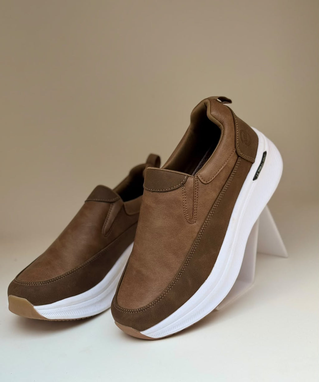 Men’s Brown Leather-Style Slip-On Shoes