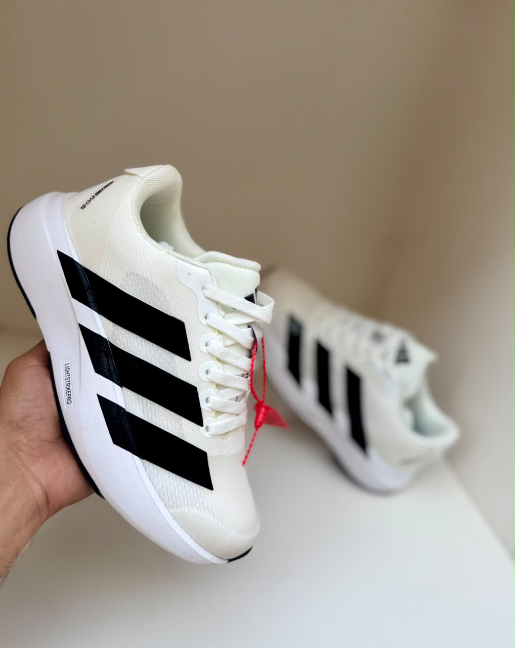 New Adizero White with Black Straps