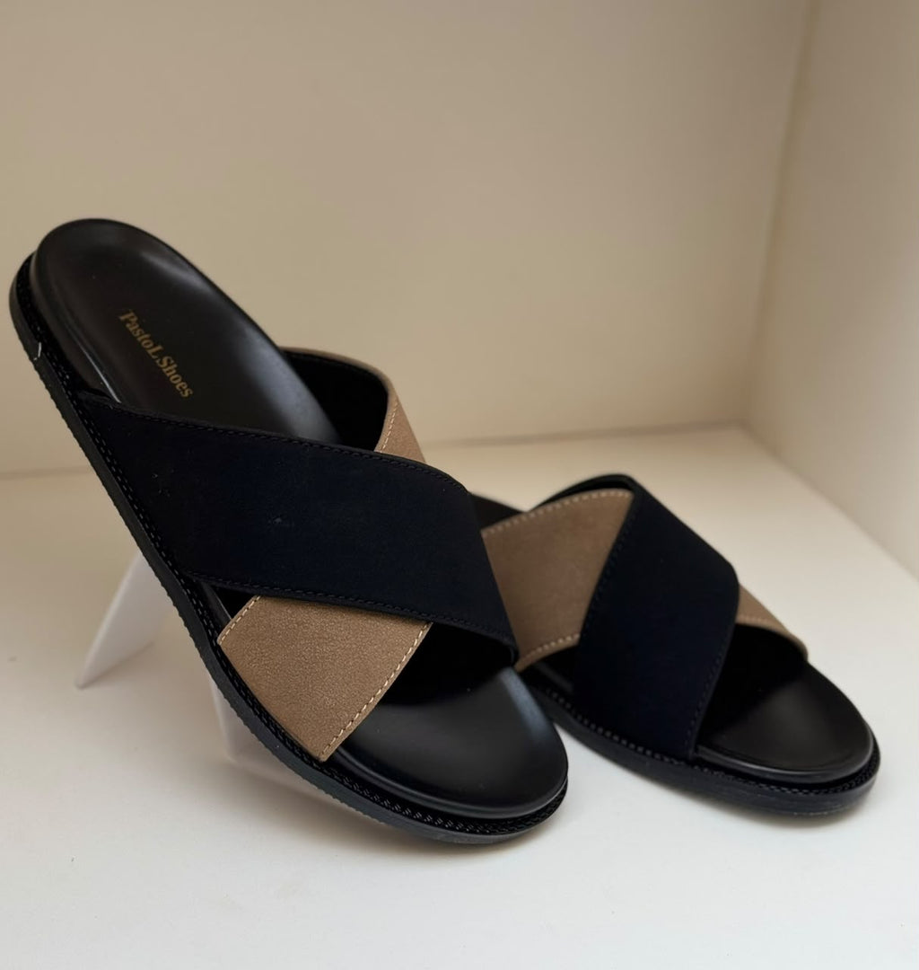 Midnight Black Cross Slippers