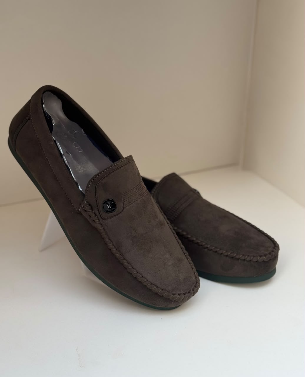 Noir Luxe Olive Suede Loafers