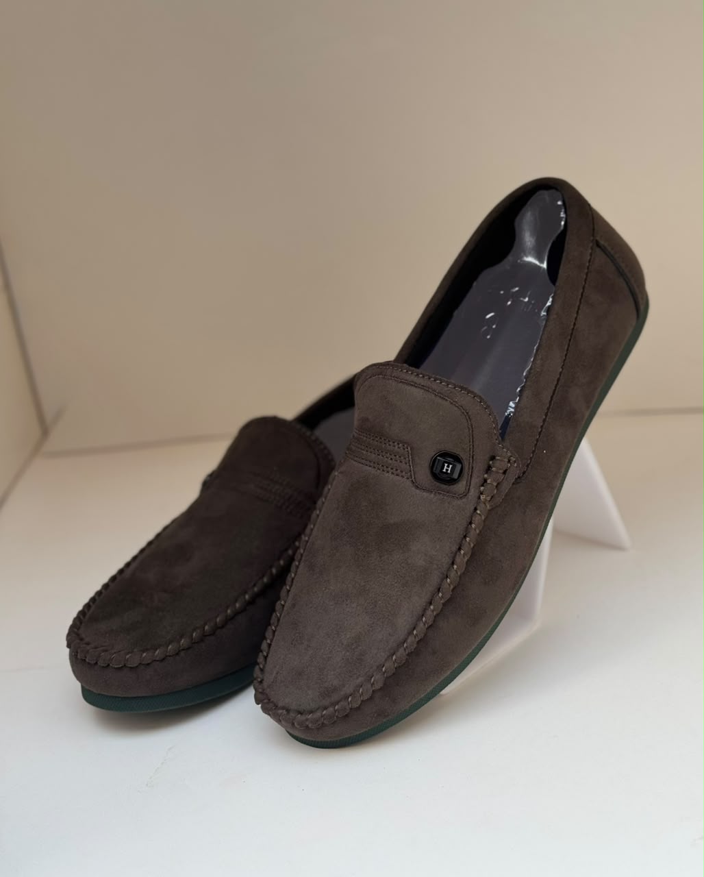 Noir Luxe Olive Suede Loafers