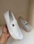 Midnight Crest White Leather Loafers