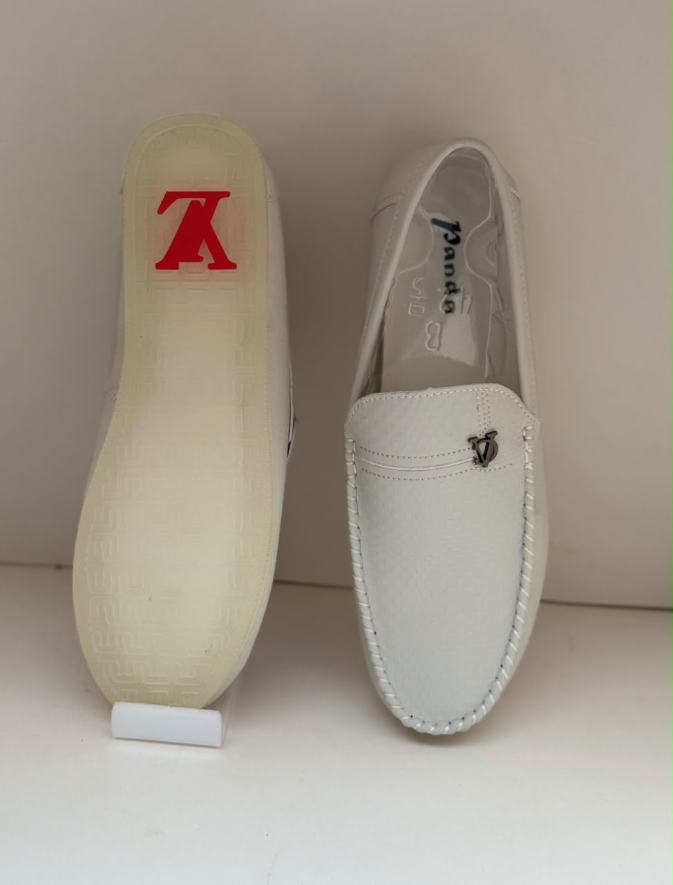 Midnight Crest White Leather Loafers