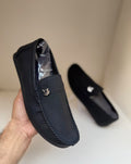 Midnight Crest Black Leather Loafers