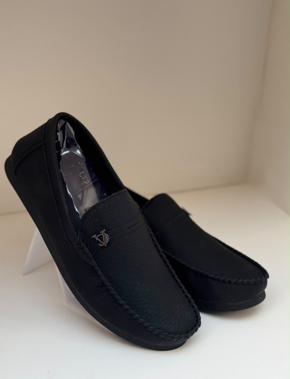 Midnight Crest Black Leather Loafers
