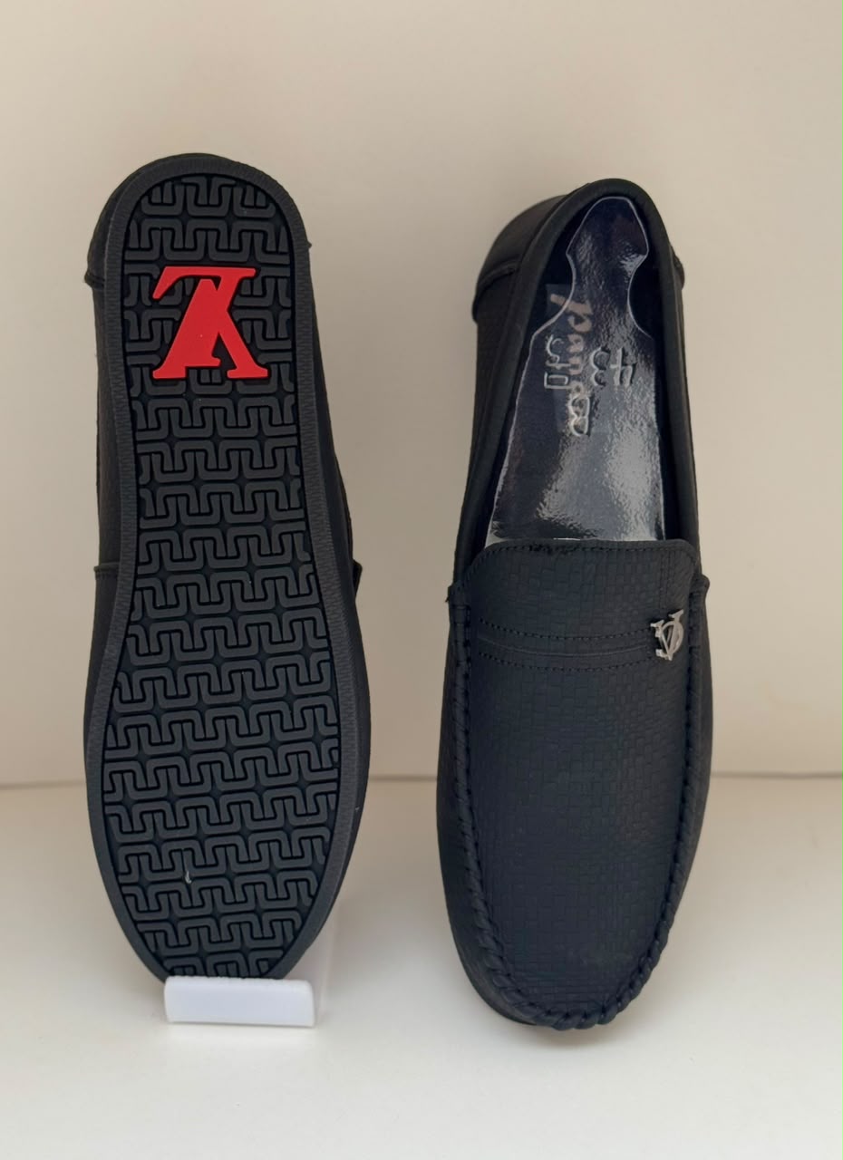 Midnight Crest Black Leather Loafers