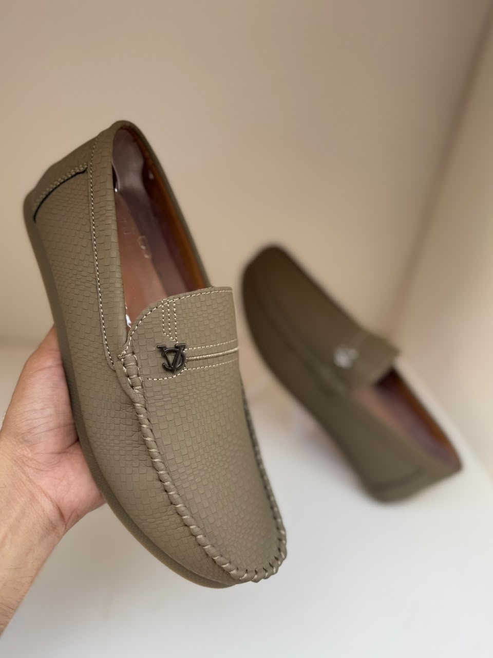 Midnight Crest Olive Green Leather Loafers