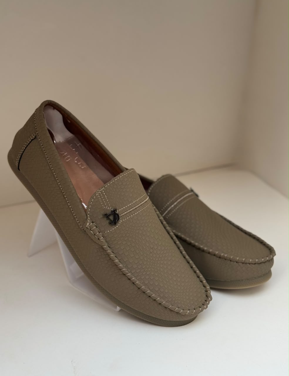 Midnight Crest Olive Green Leather Loafers