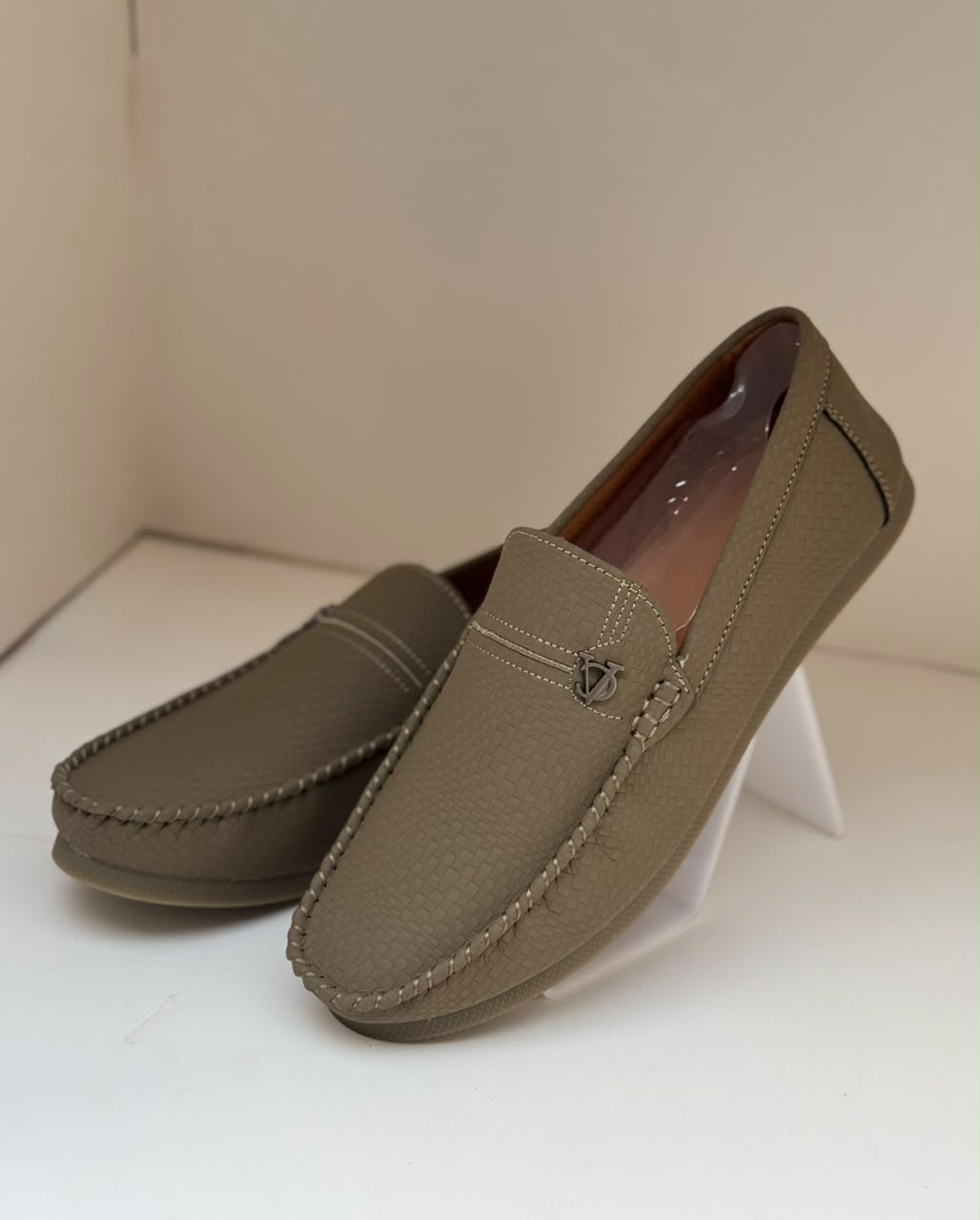 Midnight Crest Olive Green Leather Loafers