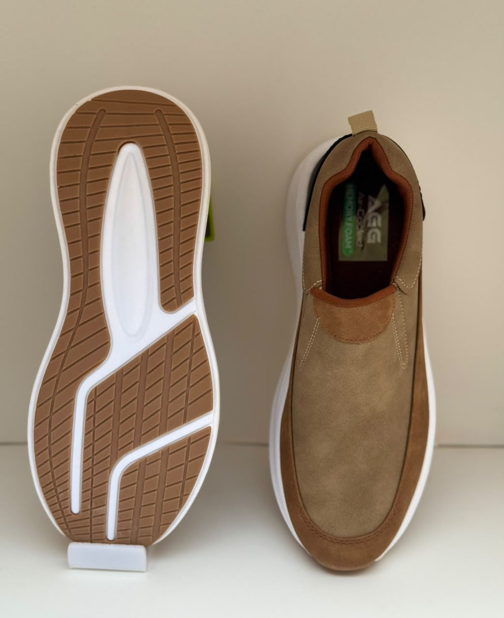 Men’s Light Brown Leather-Style Slip-On Shoes