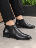 Men's Zipper Black Leather Chelsea Boots